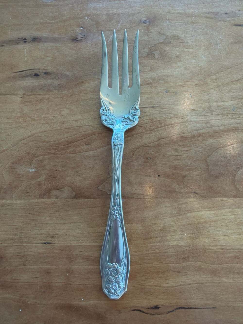 Vintage Rogers‎ Nickel Silver Narcissus Pattern Cold Meat Serving Fork